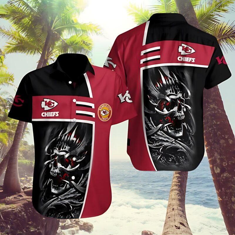 Kansas City Chiefs Skull Warrior Artwork Hawaiian Shirt - ChiefsFam