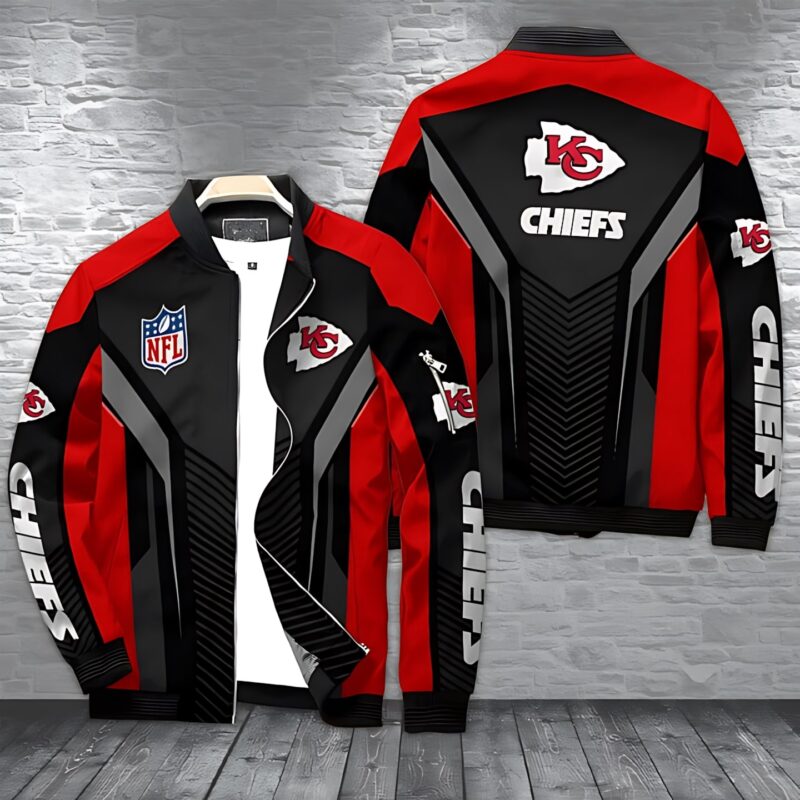 Kansas City Chiefs Sleek Black and Red Bomber Jacket - ChiefsFam