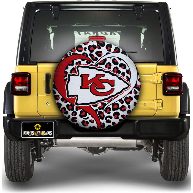 Kansas City Chiefs Spare Tire Cover Custom Leopard Heart For Fans