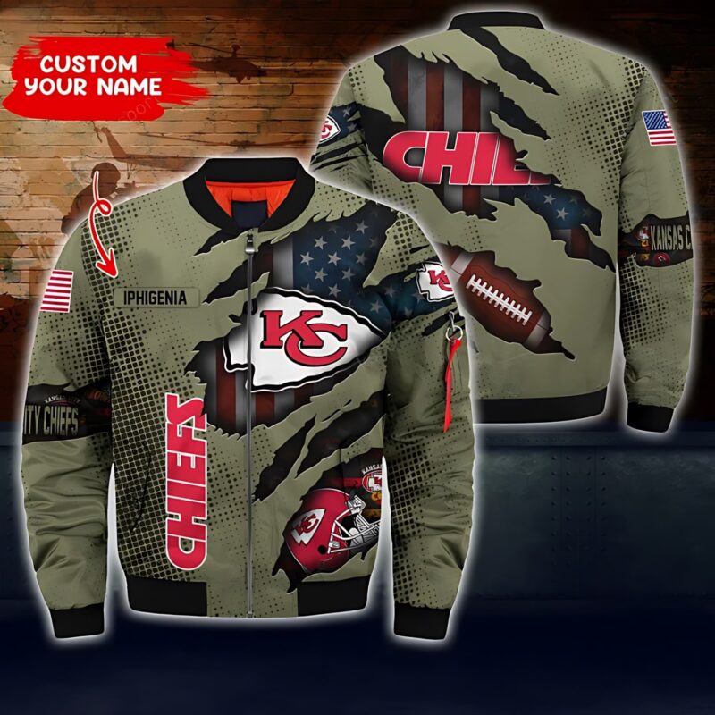 Kansas City Chiefs Stealth Personalized Bomber Jacket - ChiefsFam