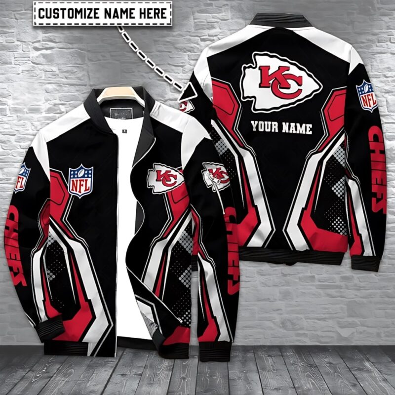 Kansas City Chiefs Striking Red and Black Personalized Bomber Jacket - ChiefsFam