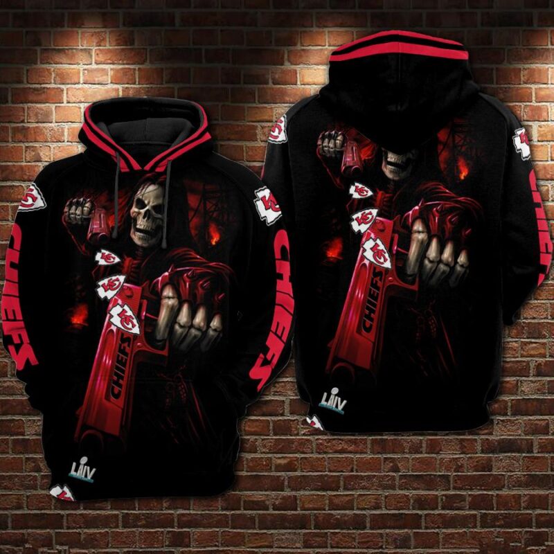 Kansas City Chiefs Undead And Gun Red Black Hoodie Adult Sizes S - 5xl Ds073 - ChiefsFam