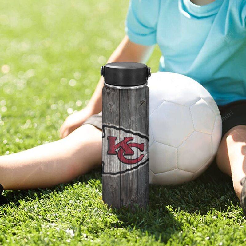 Kansas City Chiefs Wooden Texture Thermos Stainless Steel Bottle
