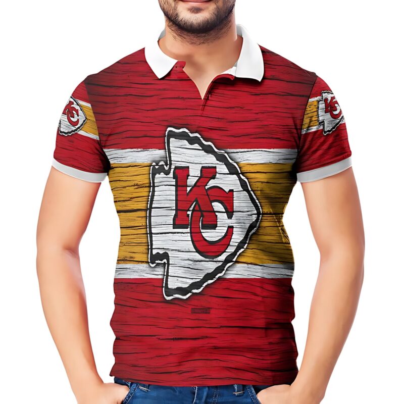 Kansas City Chiefs Wooden v2 Texture 3D Polo Shirt - ChiefsFam