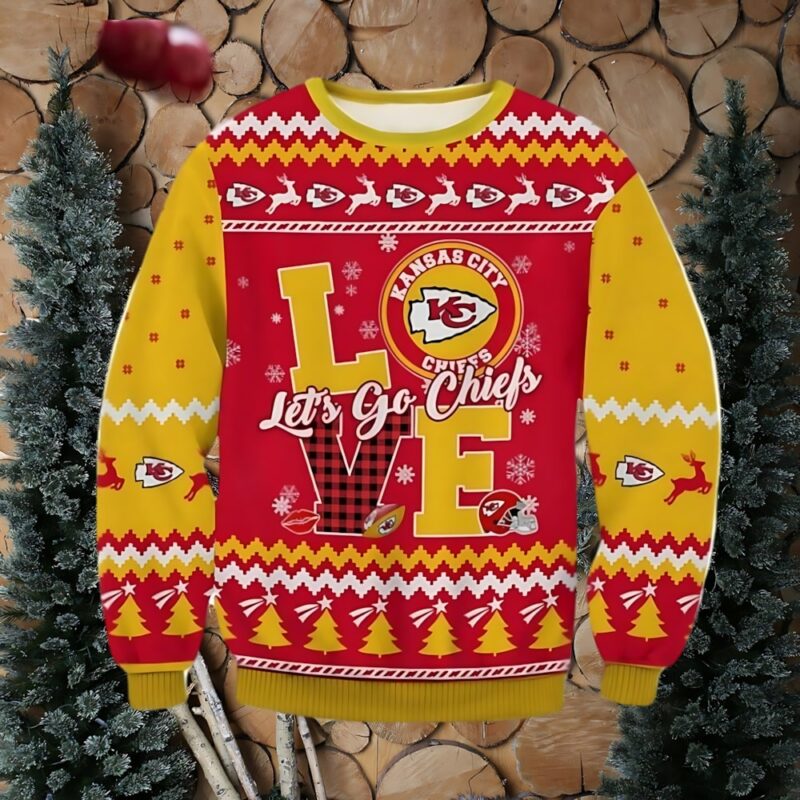 Love Let's Go Chiefs Ugly Christmas Sweater - ChiefsFam