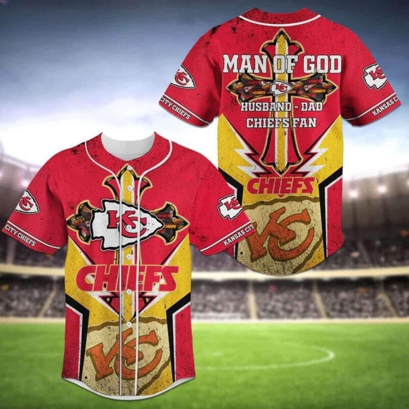 Man Of God Husband Dad Chiefs Fan Baseball Jersey - ChiefsFam