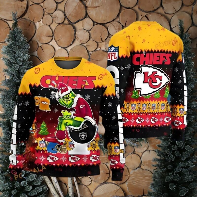 NFL Chiefs & Grinch Collab Ultimate Ugly Christmas Sweater - ChiefsFam