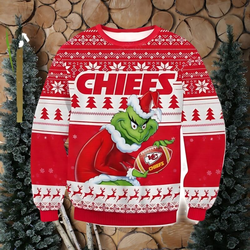 NFL Kansas City Chiefs Grinch AOP Ugly Christmas Sweater - ChiefsFam