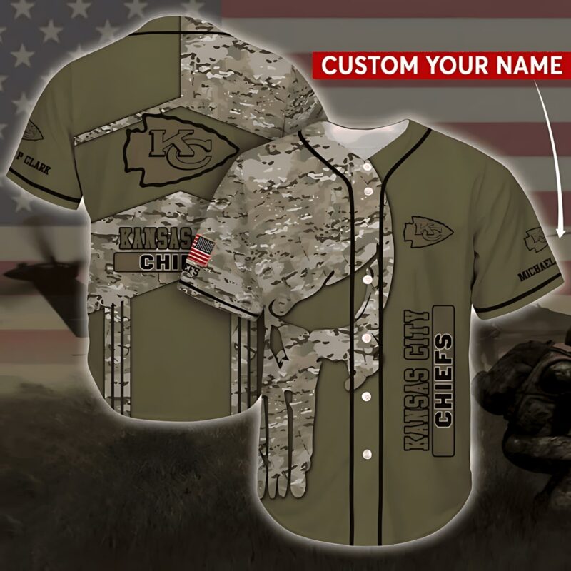 Personalized Chiefs Military Tribute Camouflage Baseball Jersey - ChiefsFam