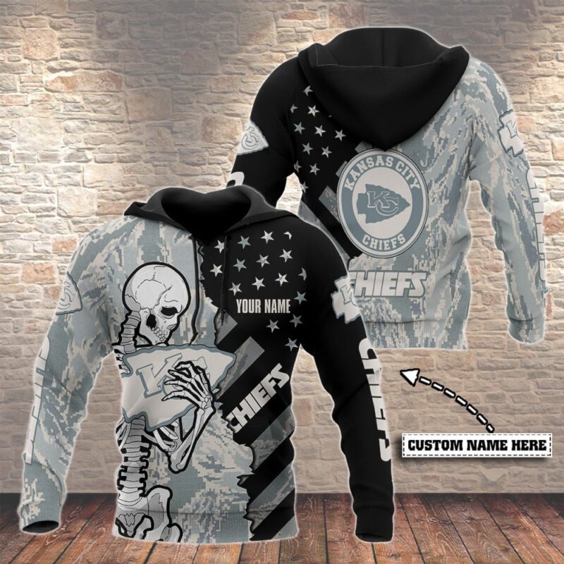 Personalized Kansas City Chiefs Camo Skeleton Fan 3D Hoodie - ChiefsFam