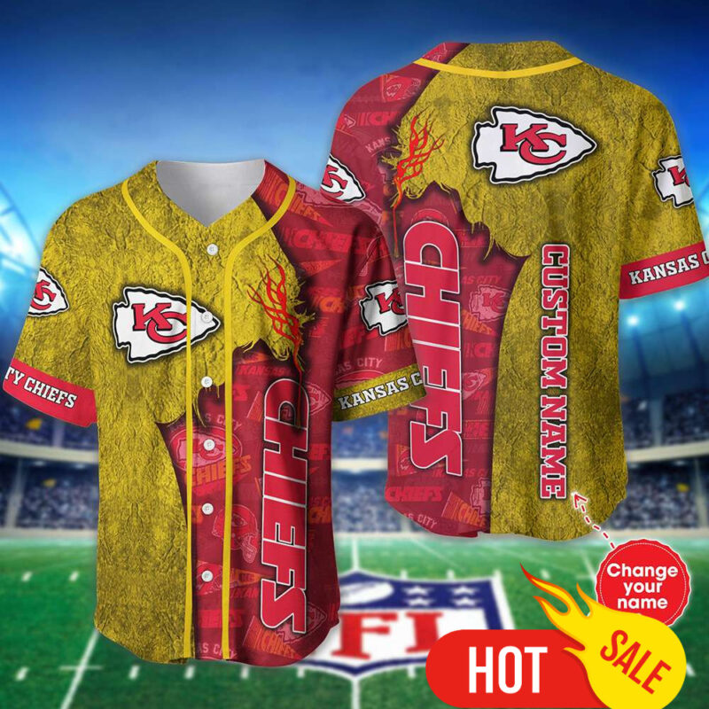 Personalized Kansas City Chiefs Red and Yellow Baseball Jersey - ChiefsFam