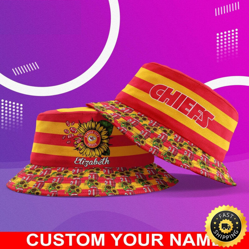 Personalized Kansas City Chiefs Sunshine Stripe Bucket Hat - ChiefsFam