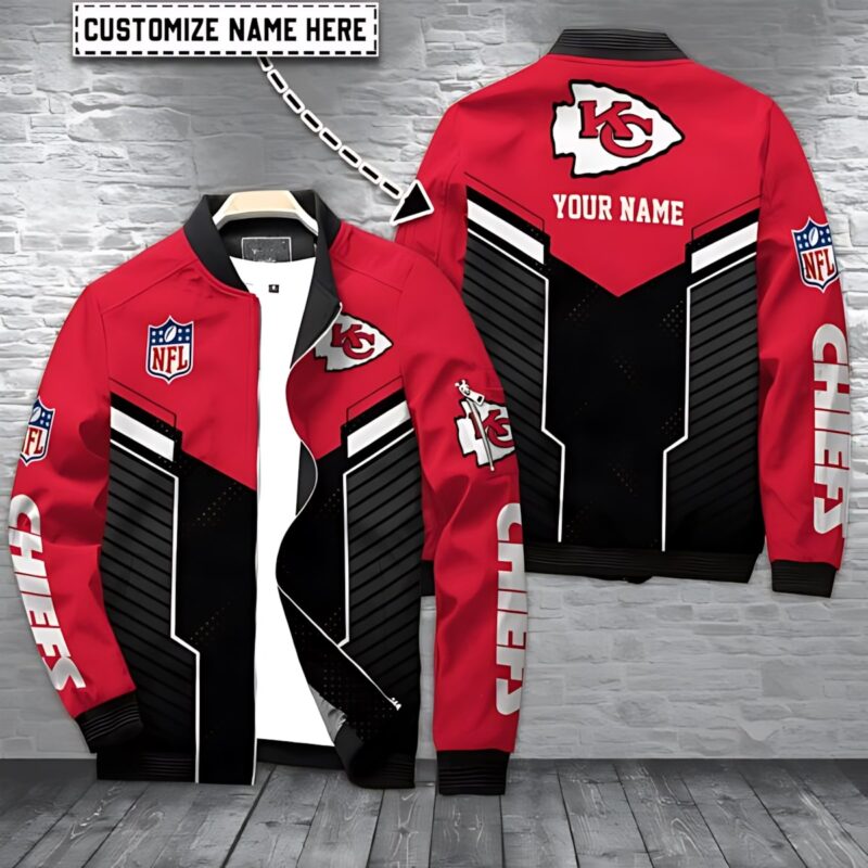 Personalized Kansas City Chiefs Victory Stripes Bomber Jacket - ChiefsFam