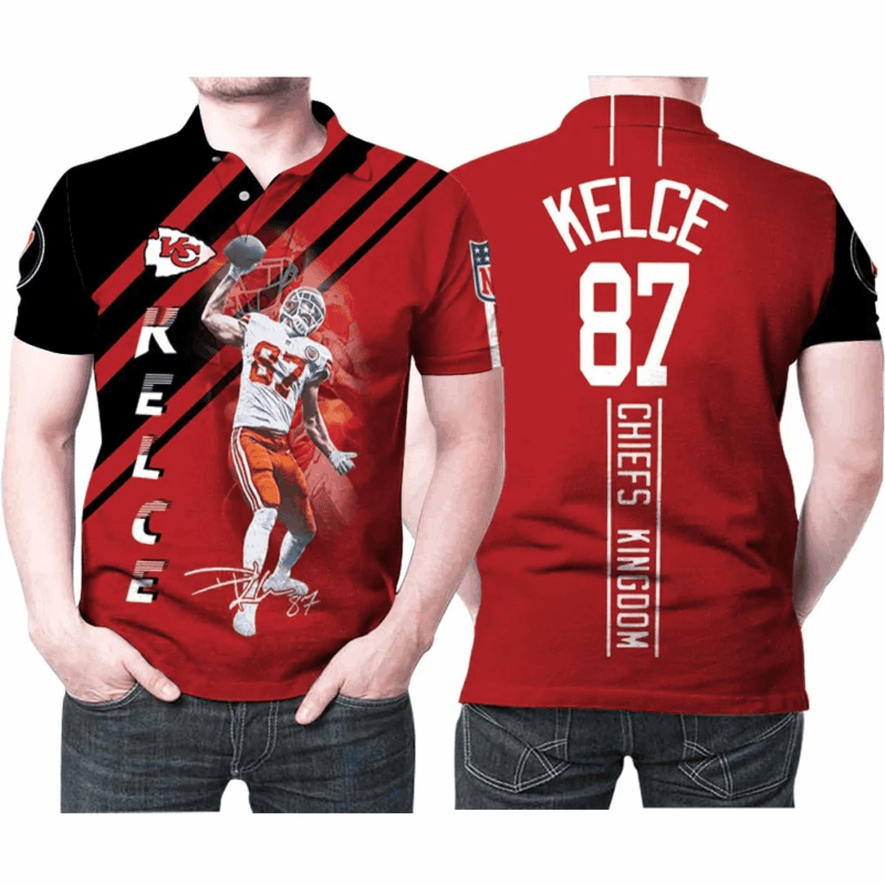 Travis Kelce Kansas City Chiefs 87 Signed Polo Shirt - ChiefsFam