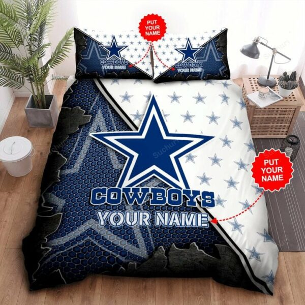 Dallas Cowboys Custom Name White Blue Bedding Set