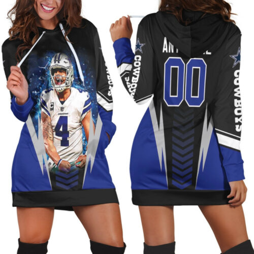 Dallas Cowboys Dak Prescott 00 Any Name Black Jersey Style Gift With Custom Number Name For Cowboys Fans Hoodie Dress