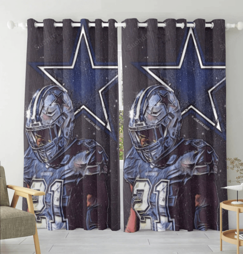 Dallas Cowboys Ezekiel Staning Under Rain Blackout Window Curtain 2 Pa