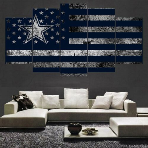 Dallas Cowboys Flag Logo 2 Football – 5 Panel Canvas Art Wall Decor