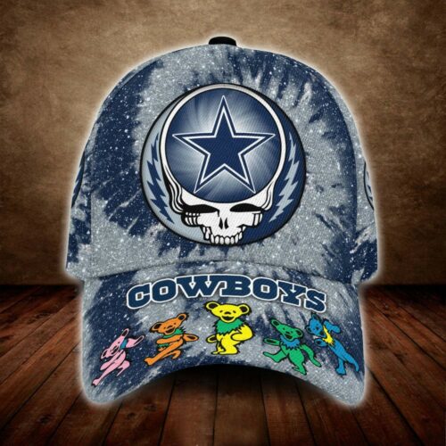 Dallas Cowboys Grateful Dead Band All Over Print 3D Baseball Cap Blue - Potatoke