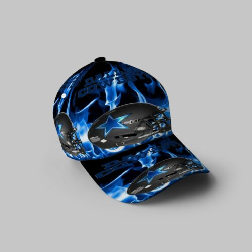 Dallas Cowboys Helmet Blue Fire 3D Printing Baseball Cap Classic Hat - Potatoke