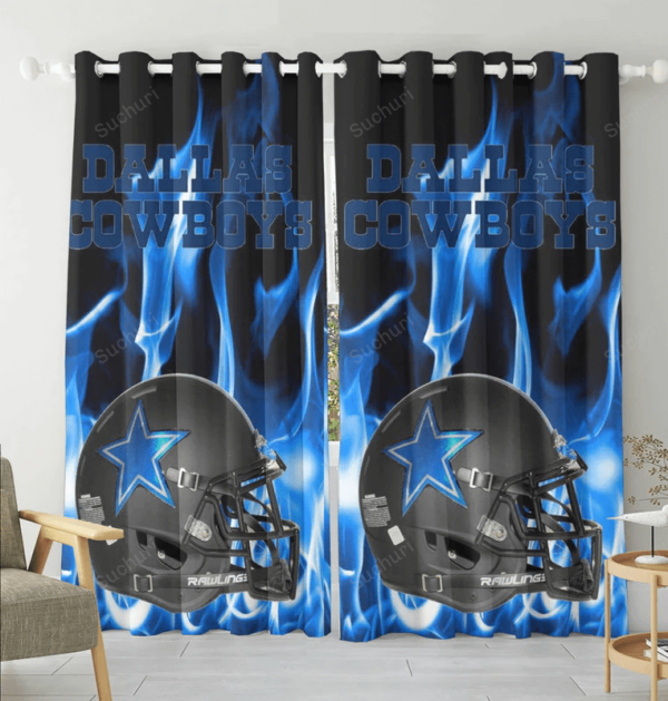 Dallas Cowboys Helmet Blue Fire Blackout Window Curtain 2 Panels For L