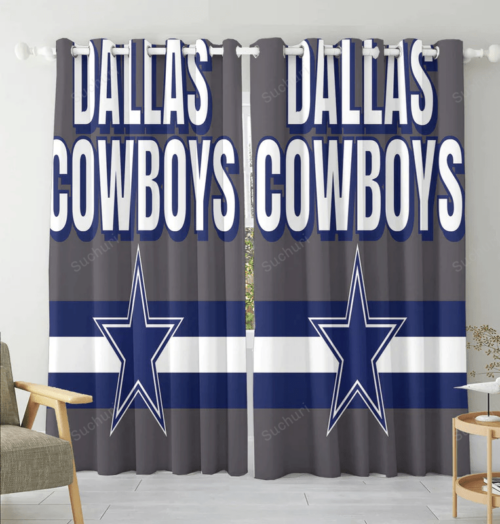 Dallas Cowboys Star Navy White Line Blackout Window Curtain 2 Panels F