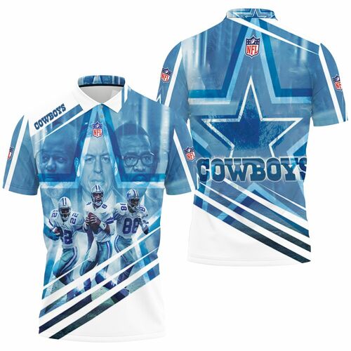 Dallas Cowboys Triplets Emmitt Smith 22 Troy Aikman 8 Michael Irvin 88 3D All Over Print Polo Shirt