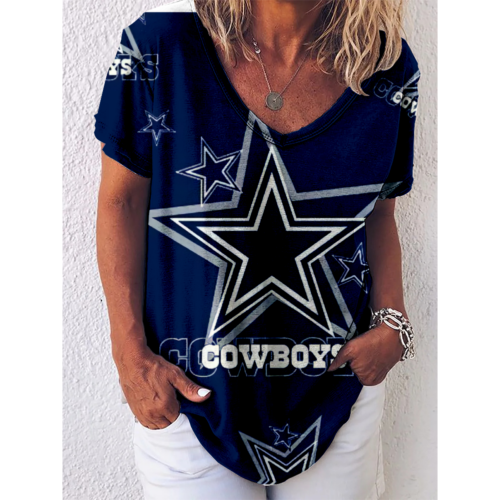 Dallas Cowboys V-Neck Short-Sleeved Loose T-Shirt