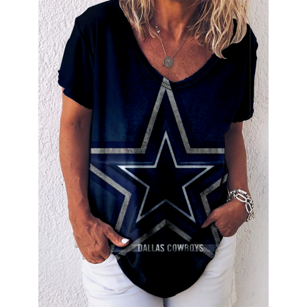 Dallas Cowboys V-Neck Short-Sleeved Loose T-Shirt