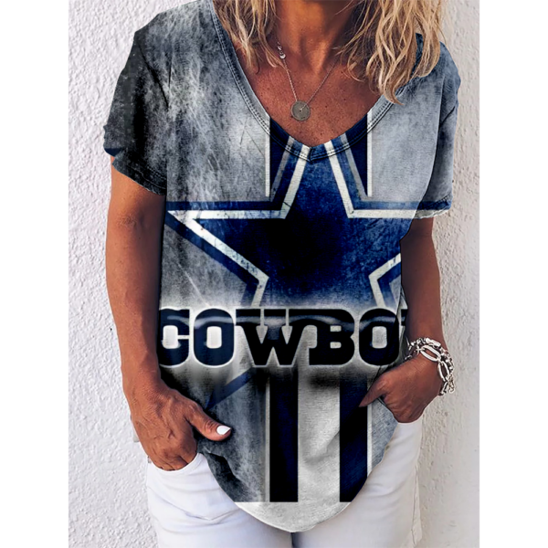 Dallas Cowboys V-Neck Short-Sleeved Loose T-Shirt