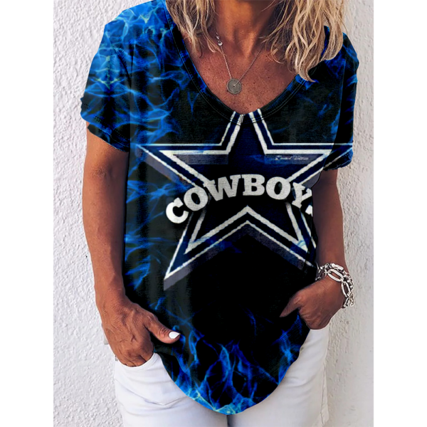 Dallas Cowboys V-Neck Short-Sleeved Loose T-Shirt