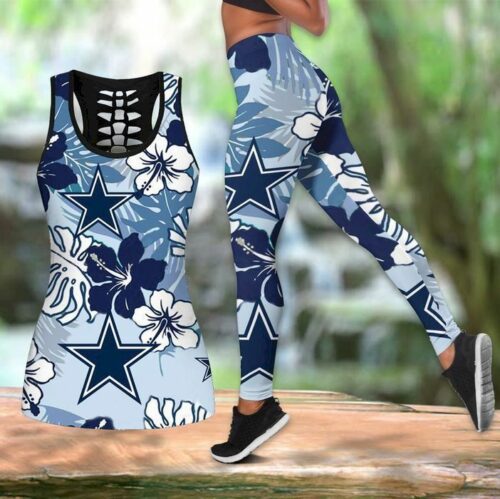 Womens Dallas Cowboys Hawaiian Tropical Tank Top And Leggings Set