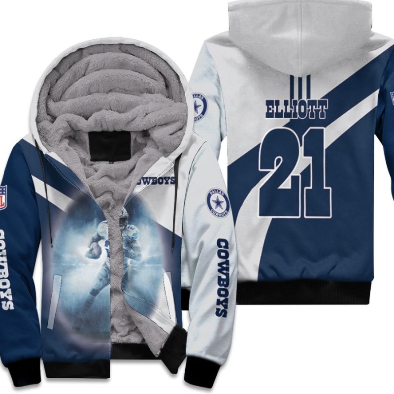 Dallas Cowboys Ezekiel Elliott 21 Dark Blue Jersey Style 3D Allover Designed Gift For Cowboys Fans Elliott Fans Fleece Hoodie