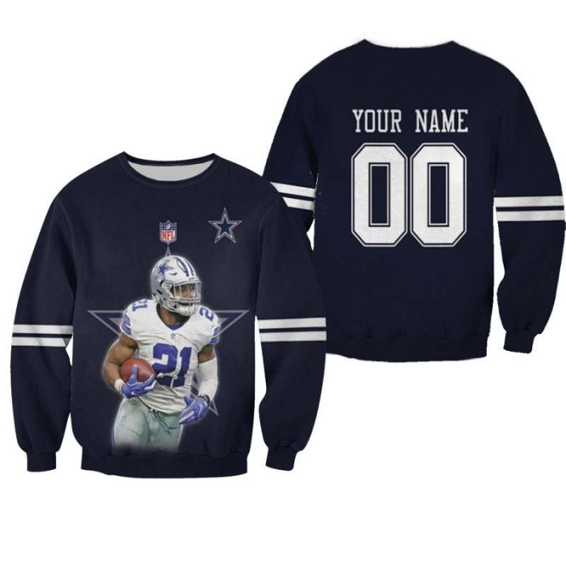 Dallas Cowboys Ezekiel Elliott 21 Great Player Navy 3D Personalized Gift With Custom Number Name For Cowboys Fans Sweater