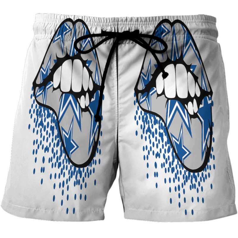 Dallas Cowboys Lips Glitter 3D All Over Print Summer Beach Hawaiian Short