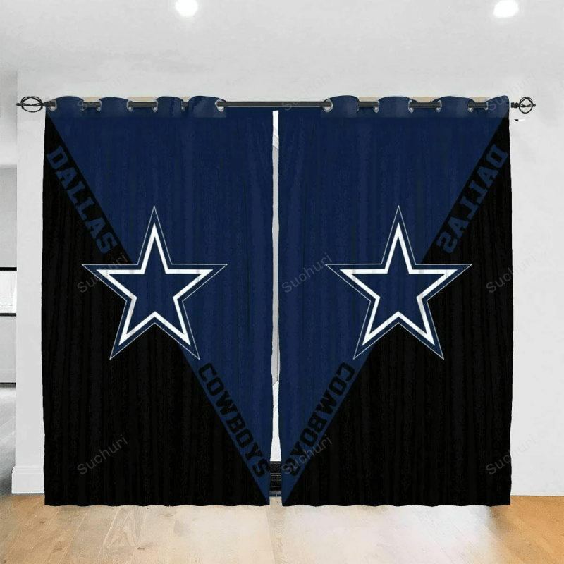 Dallas Cowboys Logo Blue And Black Background Blackout Window Curtain