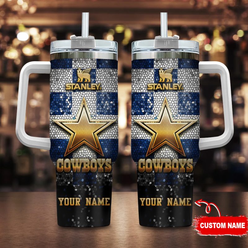 Dallas Cowboys NFL Glitter Golden Logo Custom Stanley Cup 40 oz 30 oz Tumbler With Handle | StormMerch