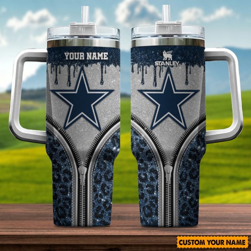 Dallas Cowboys NFL Glitter Leopard Print Custom Stanley Cup 40 oz 30 oz Tumbler With Handle | StormMerch