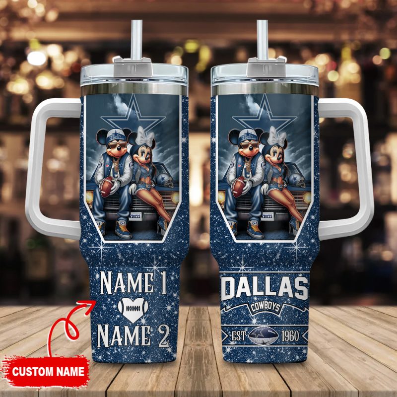 Dallas Cowboys NFL Mickey And Minnie Couple Custom Stanley Cup 40 oz 30 oz Tumbler With Handle | StormMerch