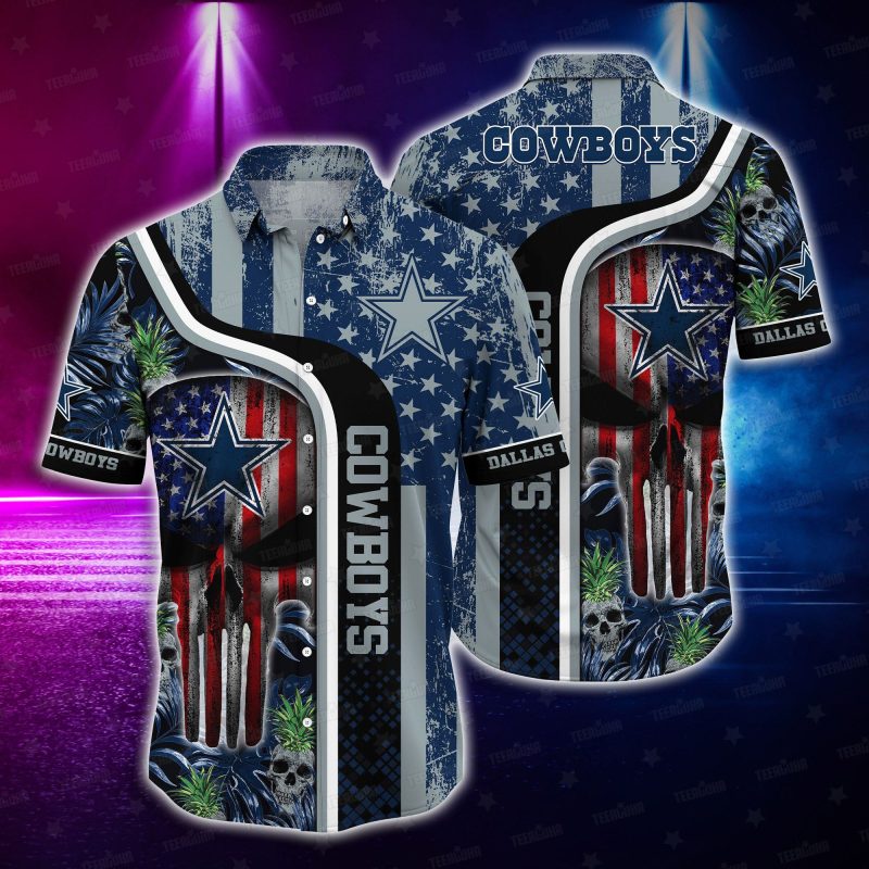 Dallas Cowboys Patriot Skull Hawaiian Shirt - TeeAloha