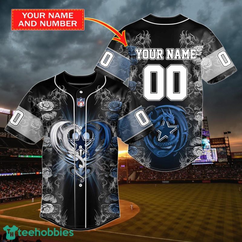 Dallas Cowboys Personalized Name & Number NFL Dragon Baseball Shirt Best Gift Fans