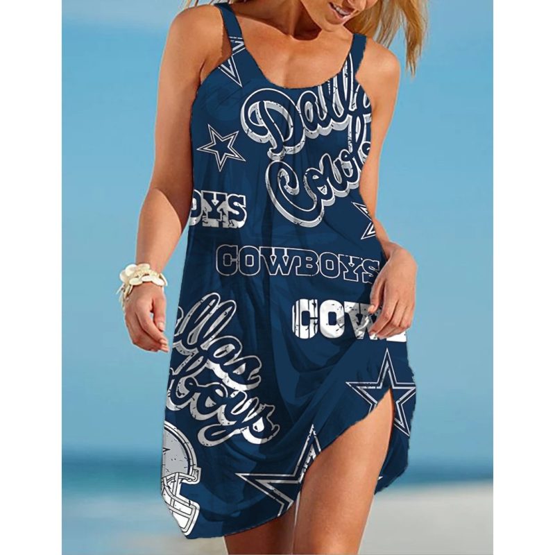 Dallas Cowboys Print Casual Sleeveless Cover Up Beach Dress