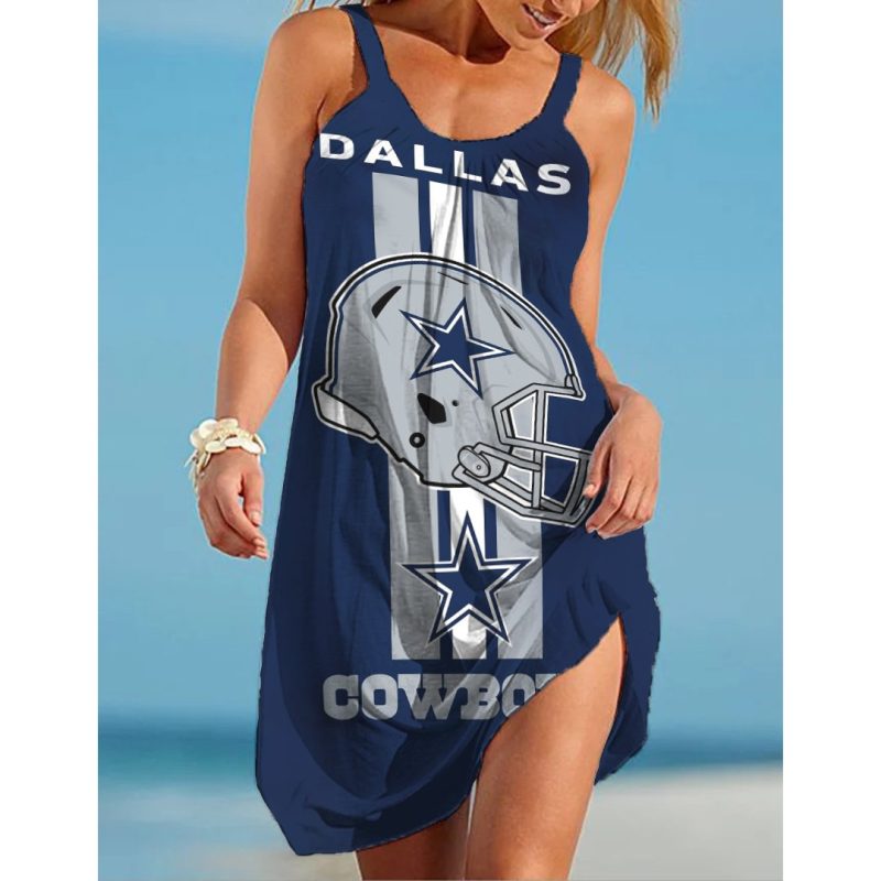 Dallas Cowboys Print Casual Sleeveless Cover Up Beach Dress