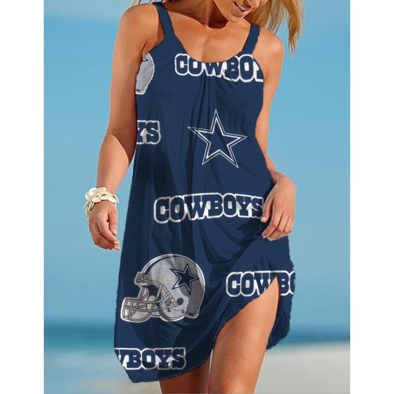 Dallas Cowboys Print Casual Sleeveless Cover Up Beach Dress