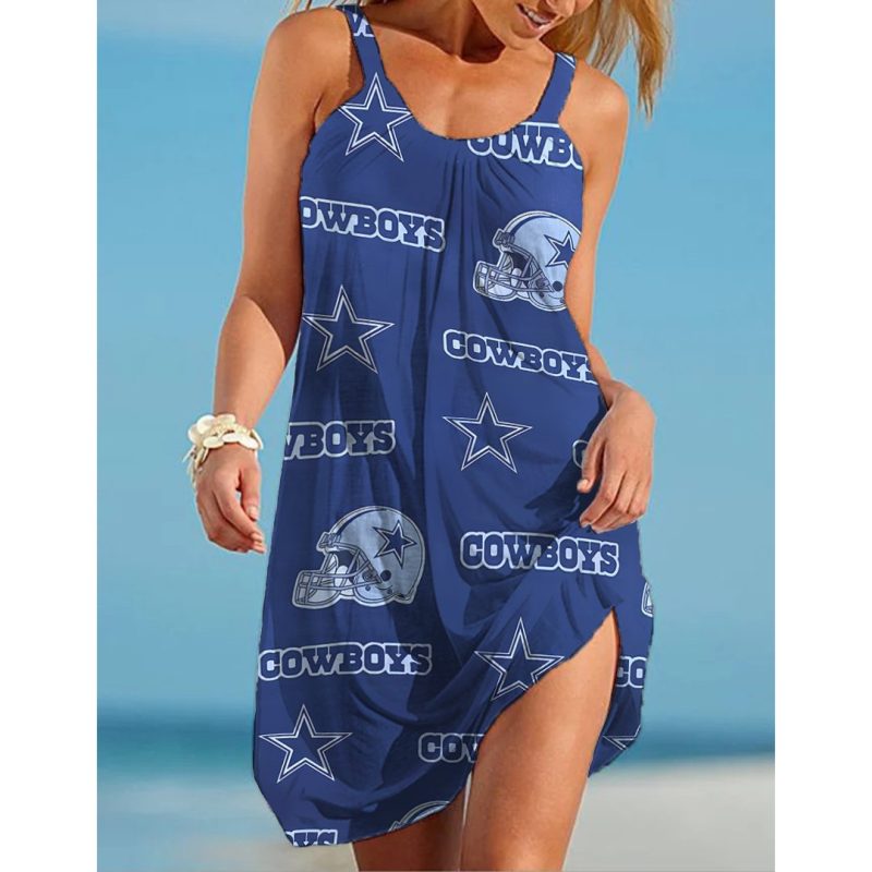 Dallas Cowboys Print Casual Sleeveless Cover Up Beach Dress