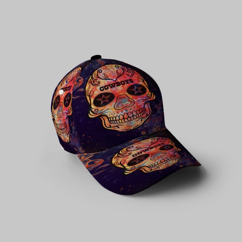 Dallas Cowboys Skull Flowers Purple 3D Printing Baseball Cap Classic Hat - Potatoke