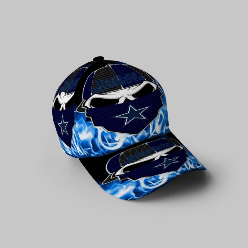 Dallas Cowboys Skull Wearing Mask Fire 3D Printing Baseball Cap Classic Hat - Potatoke