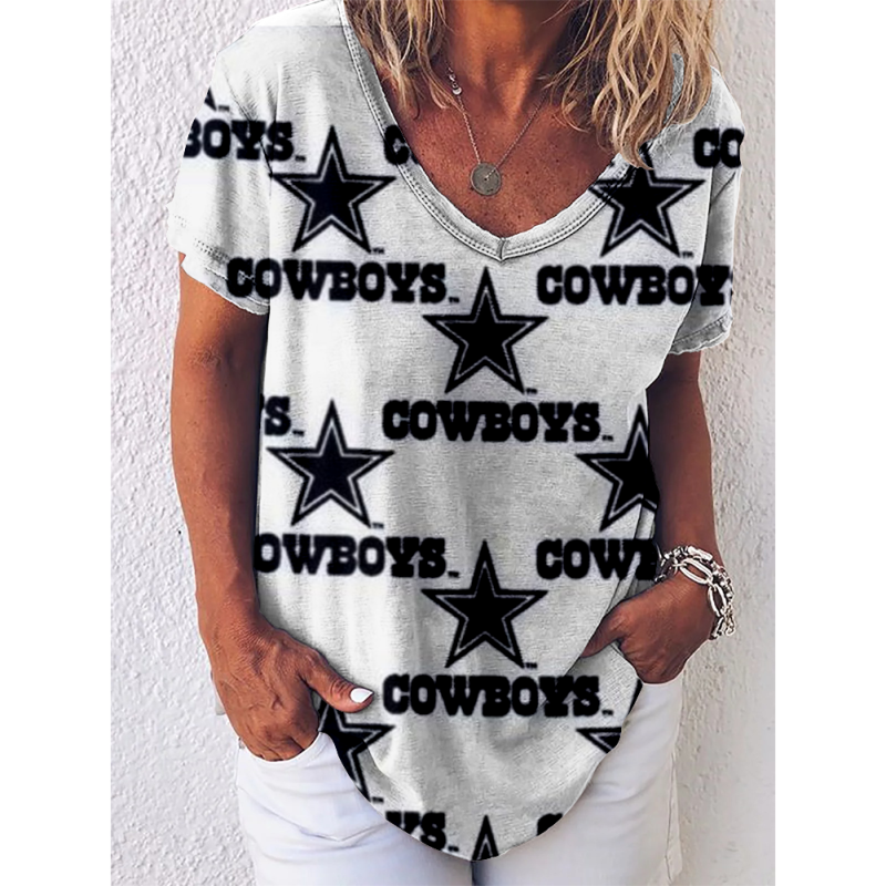 Dallas Cowboys V-Neck Short-Sleeved Loose T-Shirt