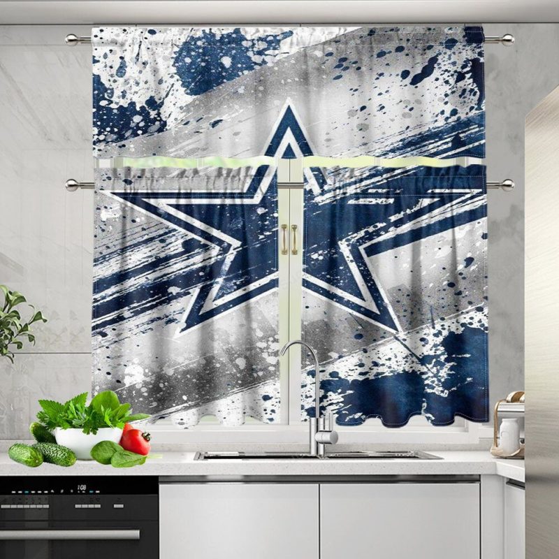 Dallas Cowsboys Painting Gray White Star Kitchen Curtain Valance and T