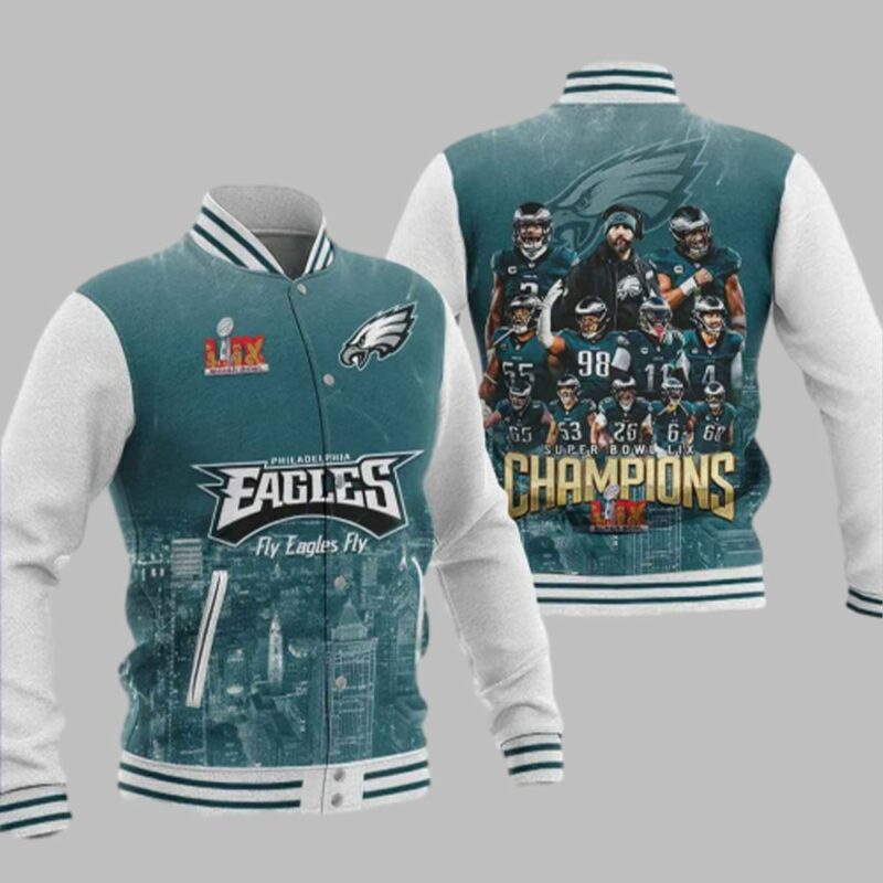 Eagles Super Bowl LIX Champions 2025 Fly Eagles Fly Baseball Jacket